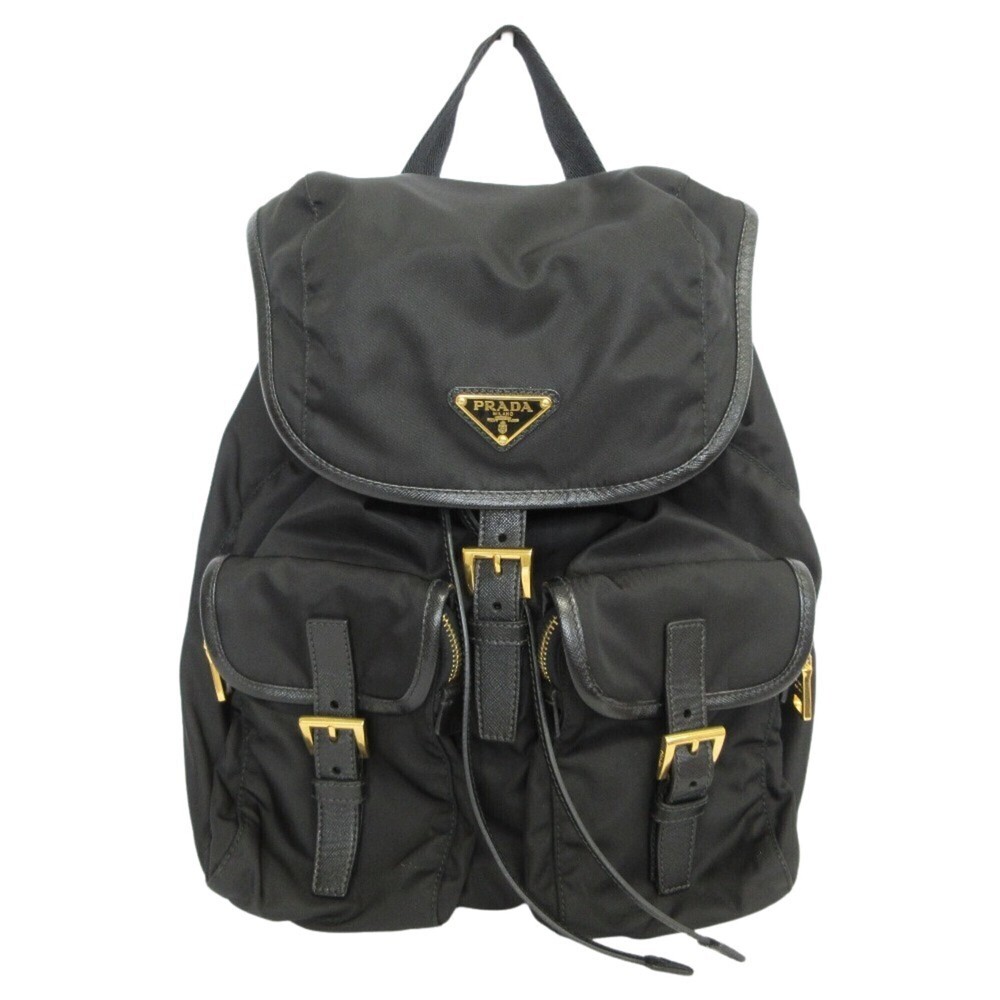 PRADA Triangle Plate Tessuto Nylon Backpack, Black, Women's